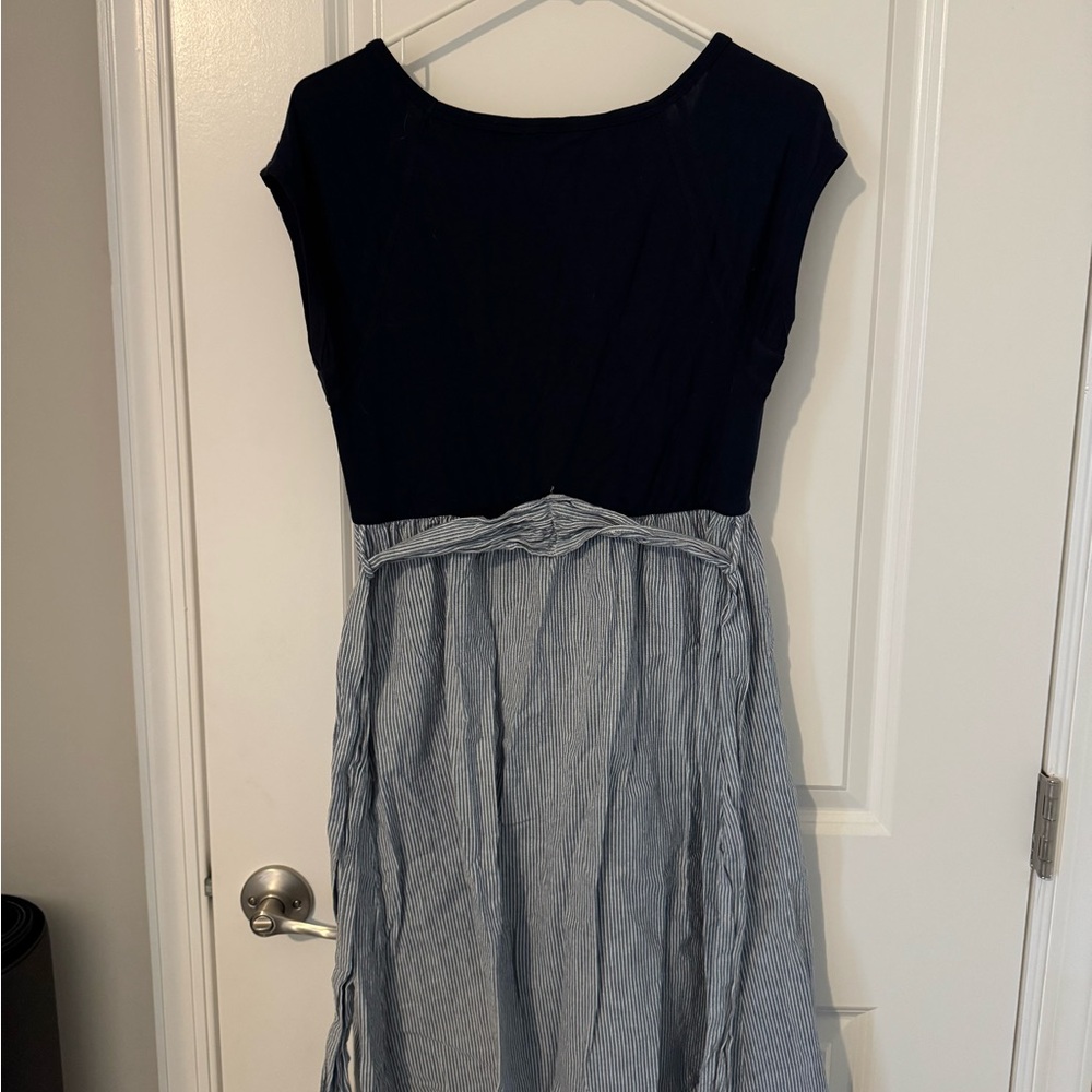 Maternal America Navy and Blue/White Striped Maternity Dress